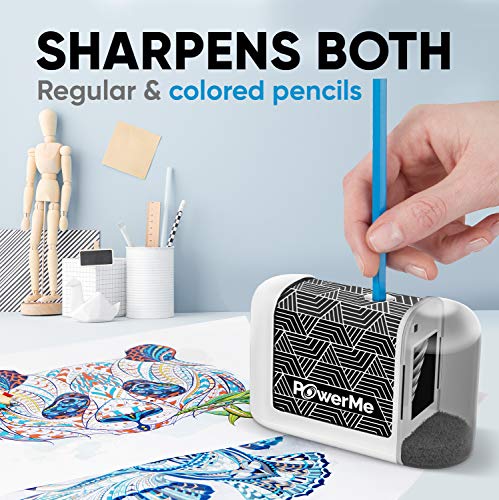 POWERME Electric Pencil Sharpener - Pencil Sharpener Battery Powered for Kids, School, Home, Office, Classroom, Artists – Battery Operated Pencil Sharpener For Colored Pencils, Ideal For No. 2 (White)