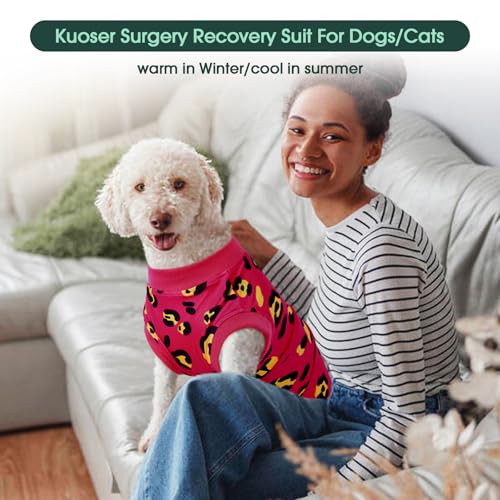 Image of Kuoser Dog Recovery Suit for Dogs After Surgery,Professional Surgical Onesie for Female Male Dogs Spay Neuter,Soft Dog Surgery Suit Bodysuit for Abdominal Wounds Skin Disease,Rose XL