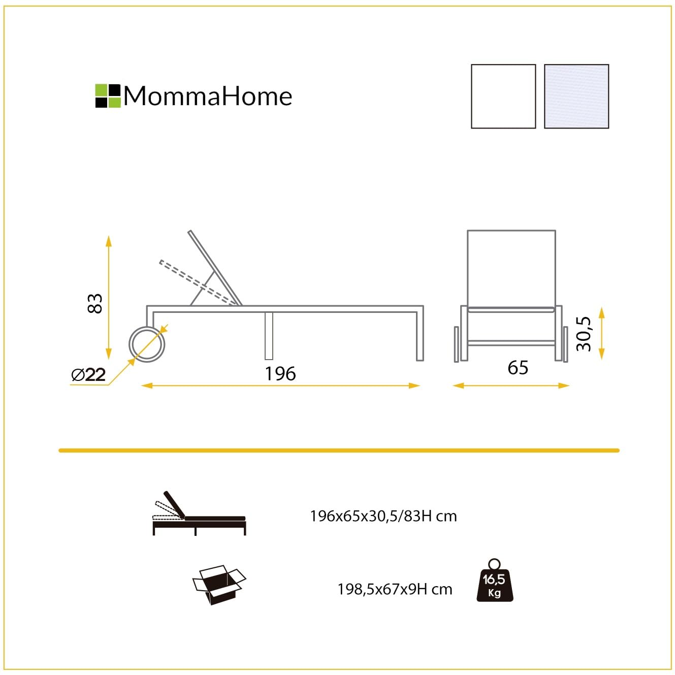 MOMMA HOME Tumbona Jardin Exterior - Reclinable 5 Posiciones, para Piscina y jardín, Ruedas de Aluminio, Textilene Tumbona Plegable, 196x65x30,5/83 cm (Blanco)