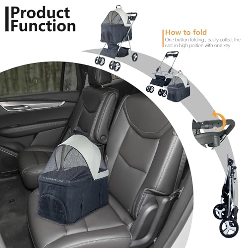 Foldable-3-in-1-Pet-Stroller-for-Medium-Dogs-up-to-33-lbs-Multifunctional-Lightweight-Dog-Stroller-with-Detachable-Carrier-Easy-One-Hand-Fold-Ideal-for-Dogs-CatsBlack