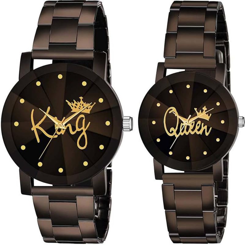 Glazba Stainless Steel Chain Analog King and Queen Wrist Watch Men and Women (Black, Pack of 2) (B0CW5TND34) Amazon Price History, Amazon Price Tracker