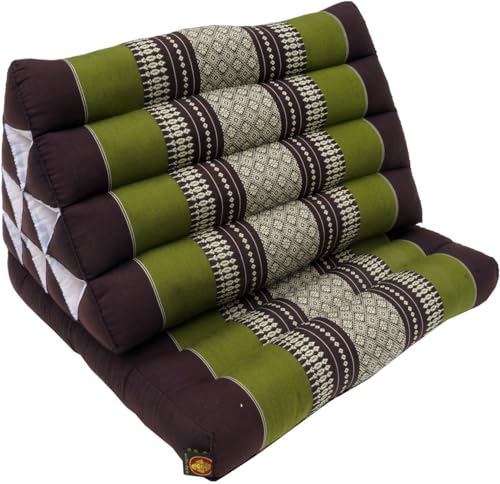 GURU SHOP Thaikissen, Dreieckskissen, Kapok, Tagesbett mit 1 Auflage - Braun/grün, 30x50x75 cm