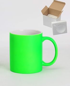 11oz Ceramic Sublimation Coffee Mug Packed by White Mailer Box 12, Fluorescence Green