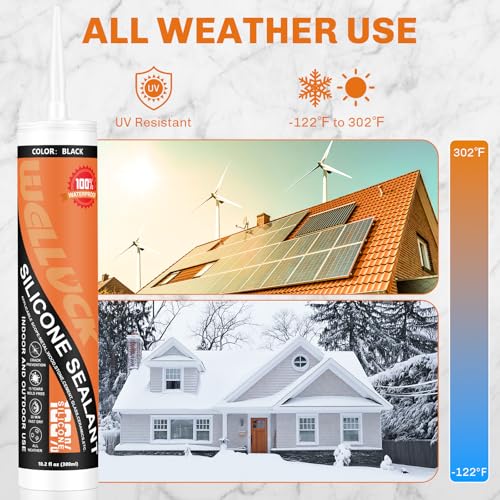 Image of WELLUCK Black Silicone Caulk, 100% Waterproof Silicone Sealant Adhesive Caulking,for RV, Kitchen,Bathroom, Window, Door, Glass, Auto Leak Sealing 10.2FL.OZ /300ML(12 Pack)