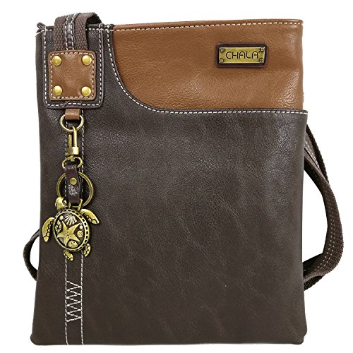 CHALA New Crossbody SWING Bag Vegan Leather (Turtle, Owl, Dragonfly) Group (Dark Brown-Turtle)