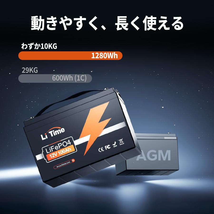 Amazon.co.jp: LiTime 12V100Ah リン酸鉄リチウムイオンバッテリー