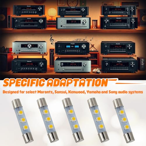 HUAREW 5Pcs LED Fuse Lamp for Vintage Stereo Systems, Compatible with Marantz Sansui Kenwood Yamaha Sony (Warm White)