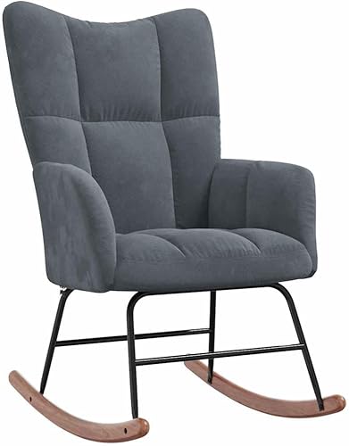 vidaXL Velvet Rocking Chair - Dark Gray - Modern Design - Comfortable Foam Padding - Steel Frame with Solid Rubber Wood Rocking Rails