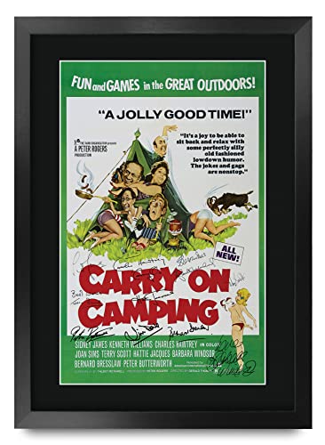 Affiche Carry on Camping photo autographe signée A3 encadrée pour salon et salle de cinéma