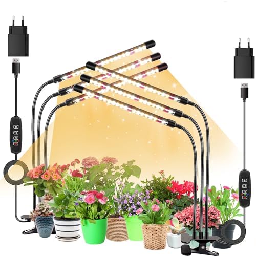 Niello 2Pack 3Têtes Lampe pour Plantes, Lampe de Plante en Croissance, Lampe LED Horticole, Auto - on/off 3/9/12H, Spectre Complet Lampe de Croissance pour Semis, Succulentes, Orchidee