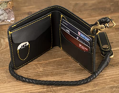 Trip Machine Company Bifold Motorcycle/Biker Genuine Leather Wallet with Braided Chain - Black "Lucille"3