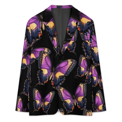 Butterfly Men's Slim Suit Long-Sleeve Prom Tuxedo Classic Two Button Business Jacket3