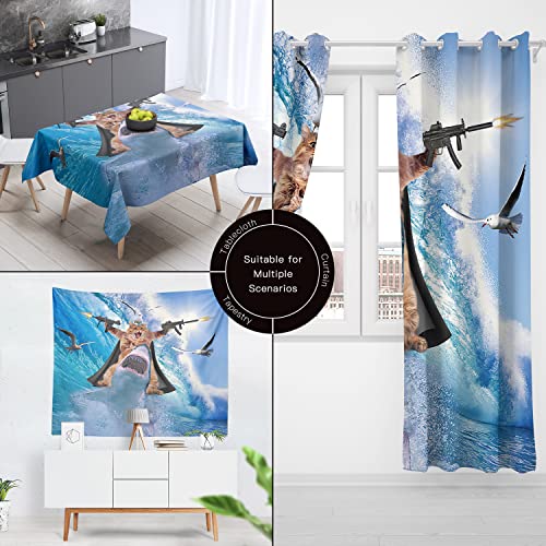 Desihom Funny Cat Shower Curtain Set Riding Shark Theme Ocean Curtains For Bathroom Fun Nautical Kids Decor Polyester Fabric-72" X 72" #TOP3