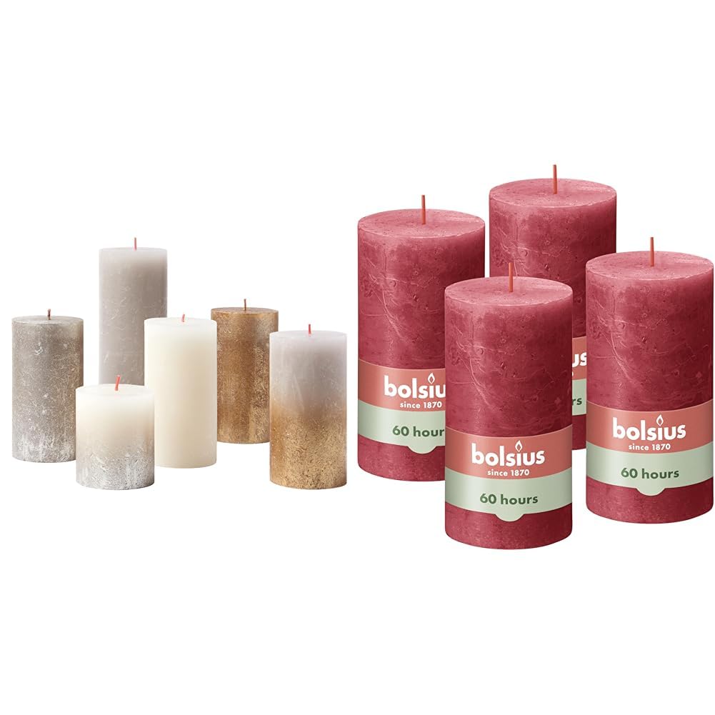 Bundle of Bolsius - Juego de regalo de velas – New Sparkle – Caja de 6 velas – Largo tiempo de combustión + Bolsius Velas rústicas – rojo – 4 unidades – 13 x 7 cm – duración de combustión 60 horas