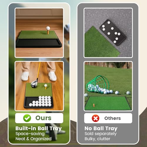 Golf Practice Mat with Ball Tray, Indoor Outdoor Golf Hitting Mat for Swing & Chipping, Compact Golf Tee Mat for Home Garden Training, Durable Turf Golf Driver Mat - Image 3