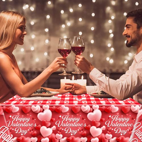 Valentines Tablecloth, 137*274Cm Valentines Day Tablecloth Rectangular Red Table Cloth Love Heart Plastic Waterproof, Valentines Day Tablecloth For Valentines Table Engagement Anniversary Decor #TOP4