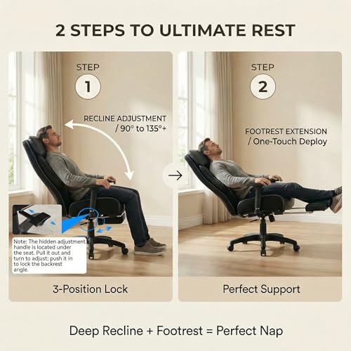 Image of EXCEBET Big and Tall Office Chair 500lbs - 22.4 inch Extra Wide Seat Ergonomic Executive Chair, Heavy Duty High Back Leather Office Chair with Footrest, Lumbar Support & Adjustable Arm (All Black)