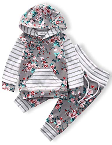 Toddler Girl Clothes Infant Baby Girl Clothes Hoodie Tops Newborn Baby Girl Outfits (Grey Flower, 0-6 Months)
