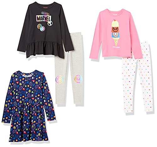 Amazon Essentials Disney | Marvel | Star Wars | Frozen | Princess Toddler Girls' Mix-and-Match Cotton Set, Pack of 5, Marvel Icons Print, 3T