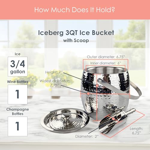 BREKX 3-QT Insulated Ice Buckets for Parties with Lid and Scoop - Iceberg Anchored Wine Chiller Champagne Bucket for Cocktail Bar, Metal Bucket with Lid, Non-Sweat - Image 6