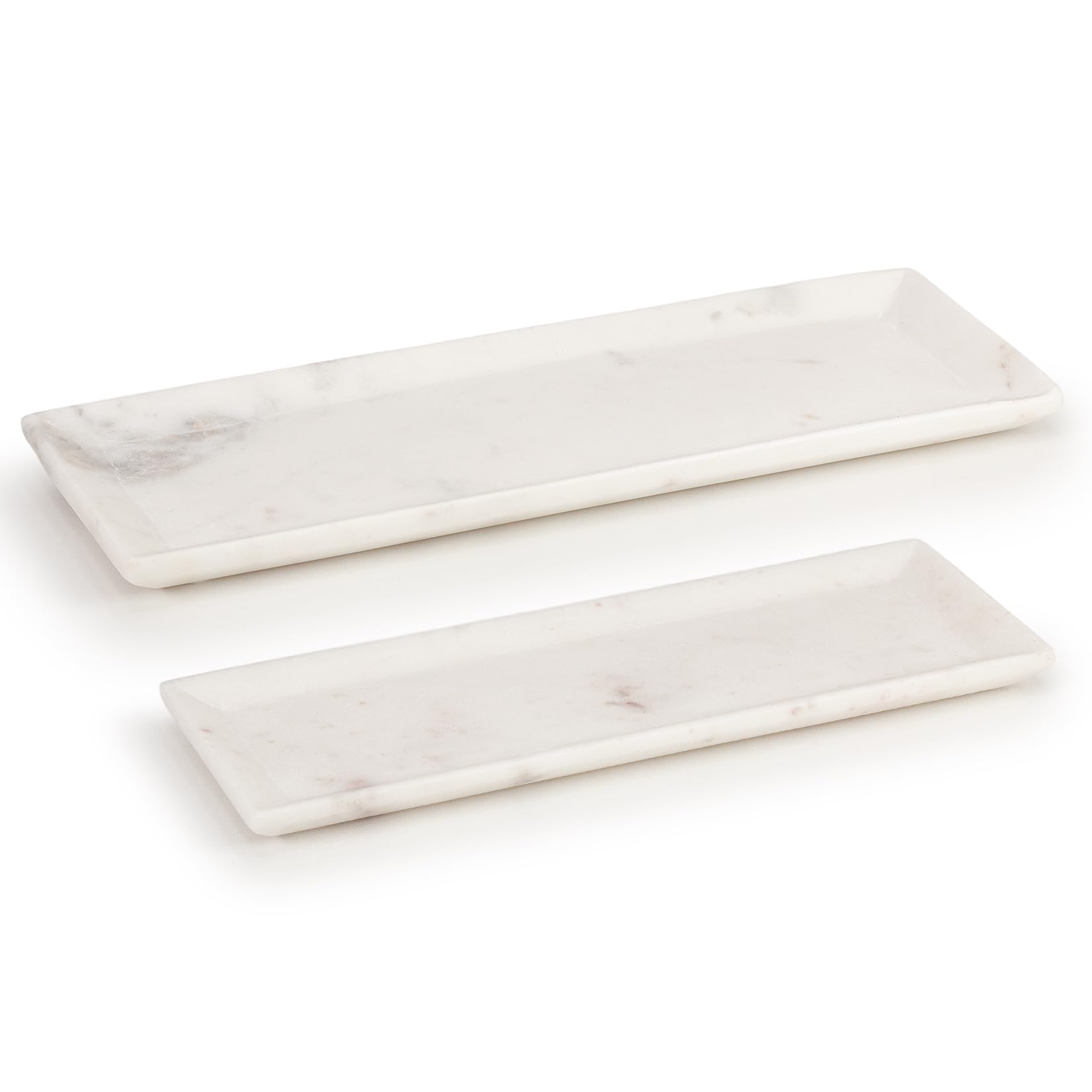 Ehc White (Set Of 2) Set Of 2 Natural Marble, Bathroom Vanity Tray, Decorative, Candle, Countertop Sink Storage Organiser For Cosmetic, Perfume, Home Decor Tray, White