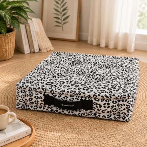 Image of Woven Quilted Floor Cushion 60x60x10cm White and Black Animal with Cotton Filler Large Size for Seating, Patio Seat, Meditation, Yoga, Pooja, Guests, Living Room, Bedroom - 24x24x4 Inch