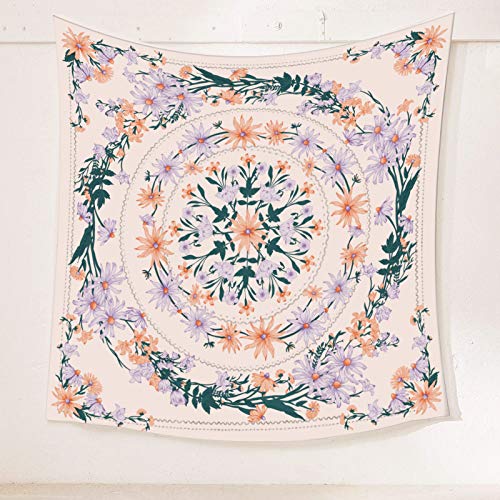 Simpkeely Pink Mandala Floral Medallion Tapestry, Sketched Clara Flower Plant Boho Wall Hanging, Bohemian Tapestries for Bedroom Living Room Dorm Home Décor 59.1 x 59.1 Inches (Pink)