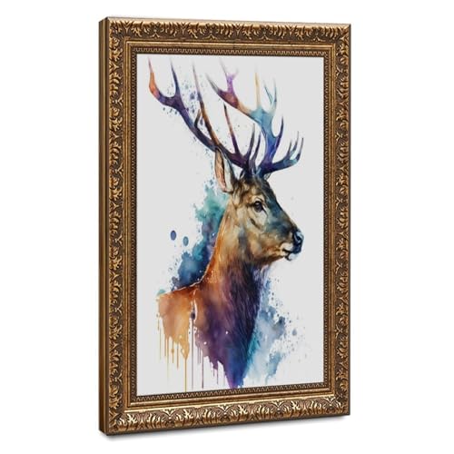 Peinture cerfs aquarelle sur toile pour salon et chambre 61x91 cm