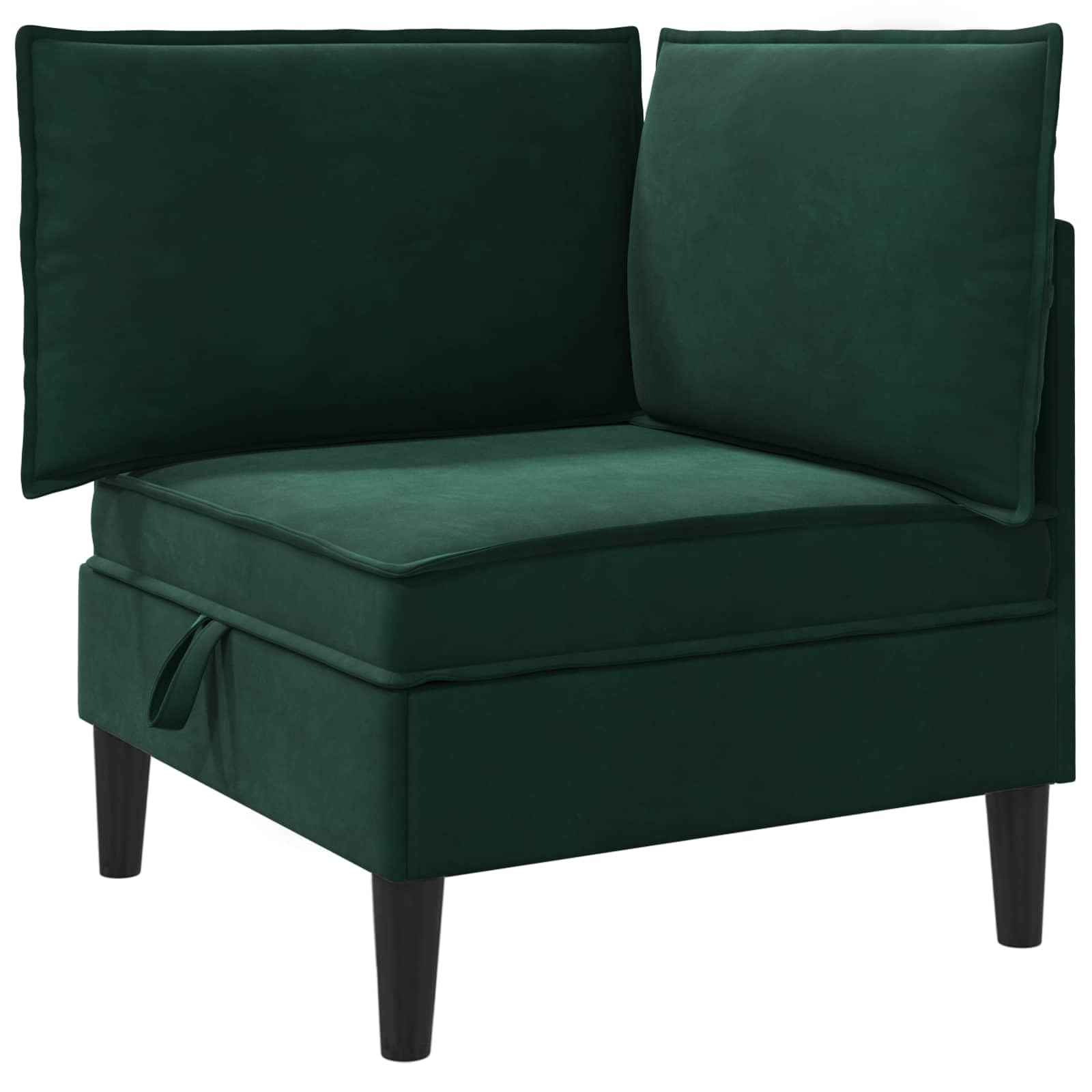 Divano angolare con vano portaoggetti, in velluto verde scuro, moderno, 70 x 70 x 82 cm, poltrona imbottita con vano portaoggetti, per soggiorno, divano singolo in velluto, cuscino incluso