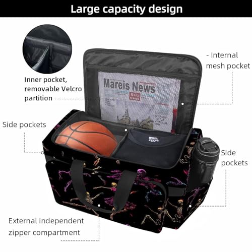 Travel Duffel Bags for Men and Women, Waterproof Weekender Overnight Gym Bags, Funny Dance Skeletons2