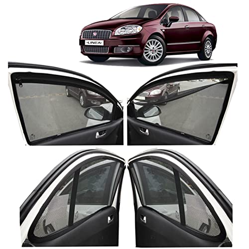 Image of Autofact Magnetic Car Sunshades Compatible with Fiat Linea (Set of 4) - Easy Installation, UV Protection, Keeps Car Cool (Front 2 with Zippers for Easy Access, Rear 2 Without Zippers)