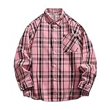 Mens Button Up Shirts Long Sleeve Casual Buffalo Plaid Shirt Loose Fit Lightweight Shirt Jacket for Transitional Weather 2025 Men Shirts Long Sleeve Pink M