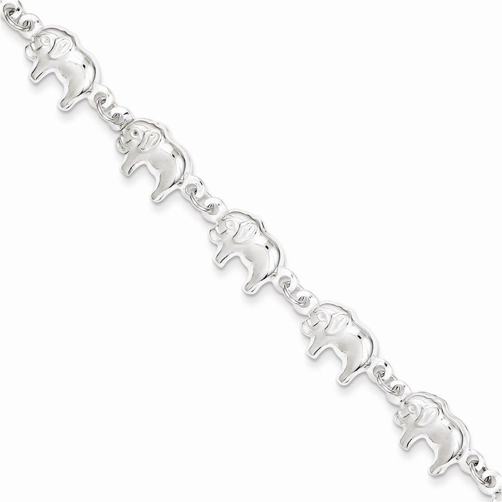 Sterling Silver Elephant Bracelet Length 7"