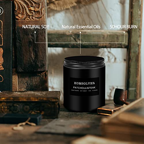 Homsolver Scented Candles For Men, Patchouli & Teak Candles, Natural Soy Candles, Home Decor Candle, 50 Hour Burn, Candles For Home Scented, Patchouli Candle In Black Jar #TOP3