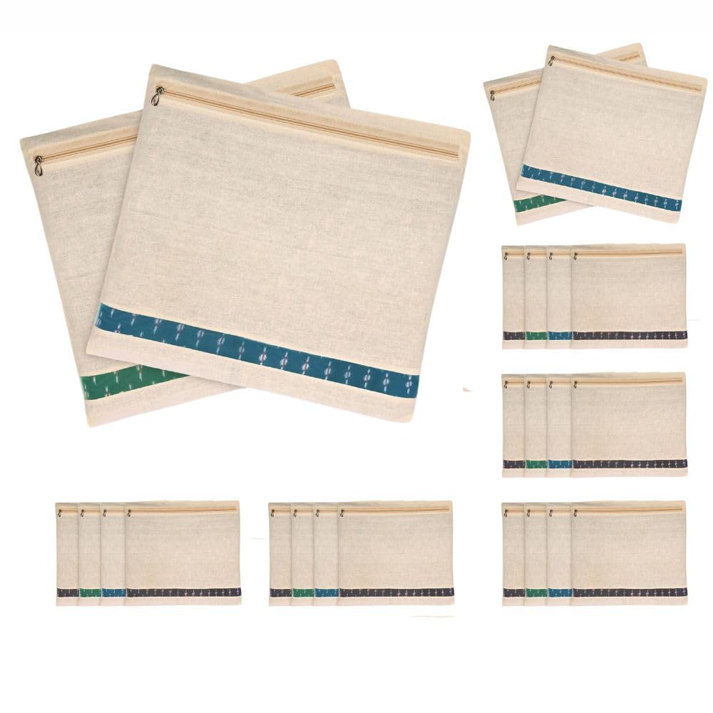 Cotton Saree Covers with Zip – Pack of 24 – Breathable Cotton Foldable Storage Bags with Transparent Window (16×14 in) – Reusable Wardrobe Organizer for Sarees, Lehengas & Ethnic Wear