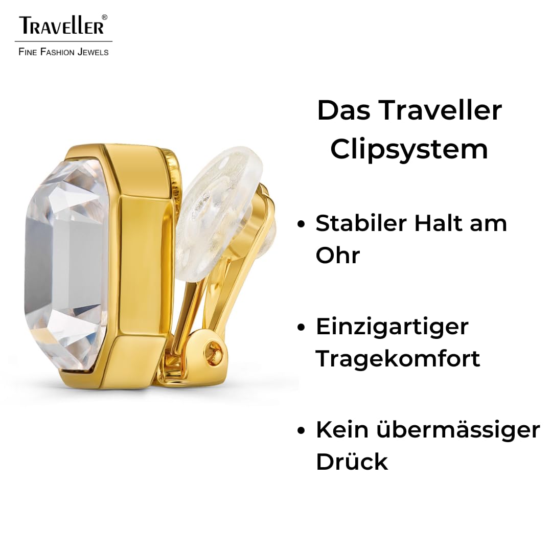 Traveller Ohrclip - Damen - 22kt Vergoldet - Kristall - 12x10 mm - Rechteck - 14x12mm - 157784