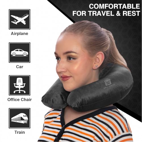 Image of CRAE Soft Fibre Filled Neck Pillow for Car, Train, Flight Travel, Neck Support Rest Pillow with Attachable Snap Strap | Pack of 1 | Black MLG