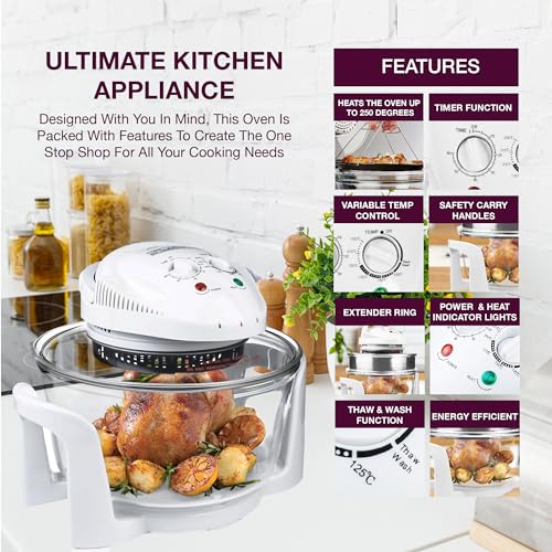 Andrew James Halogen Oven Cooker 12l – 17l 1400W, Glass Air Fryer with Turbo Wash and Included Accessories, Halogen Oven Cooker with Extender Ring & Replacement bulb (WHITE) - Image 3