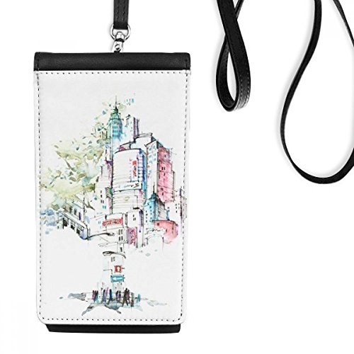 Bourse en cuir suspendu pour smartphone avec motif arbre aquarelle