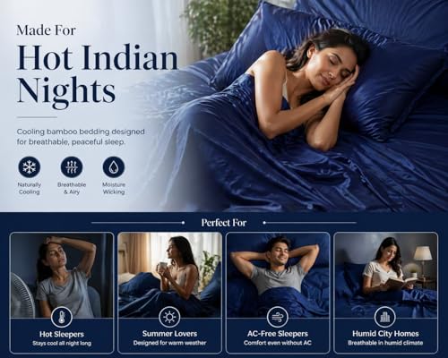 Image of Noare Cooling Bamboo Bedsheet King Size for Double Bed - Breathable & Ultra Soft Summer Bedding Set with 1 Fitted Bedsheet and 2 Pillow Covers - Luxury Cooling for Hot Sleepers | Royal Blue.