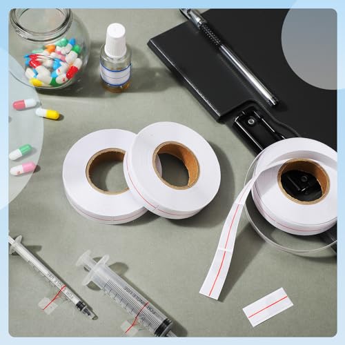 Image of Glenmal 3 Roll Syringe Line Stickers 1.5 inch x 0.5 inch Dosage Marking Clear Label Bright Red Indicator Line Pharmacy Labels for Veterinary Medical Pharmacy Medication Healthcare Medicine, 500 Pcs Per Roll