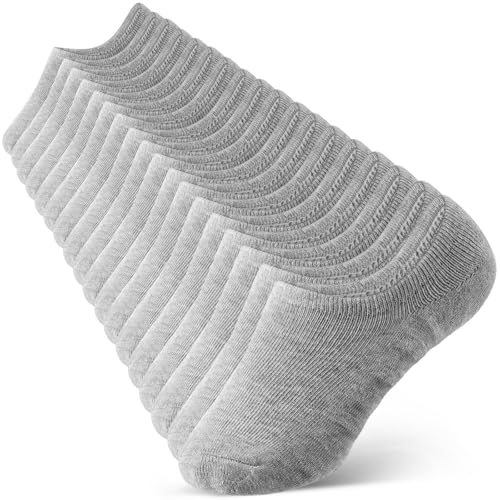 Halfchet 9 Pairs Diabetic Liner Socks Padded Plus Size Anti-slip Diabete No Show Non-binding Liner Socks with Silicone Heel Grip for Men Women Neuropathy Swollen Feet(Light Gray)