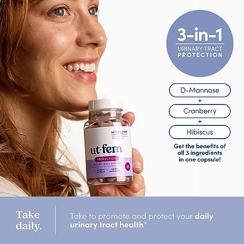 UT-Fem Protection - Urinary Tract Defense for Women, 3-in-1 Daily Defense Formula to Protect Urinary Tract Health, D-Mannose, Cranberry + Hibiscus, Natural Supplement - 60 Vegan Capsules