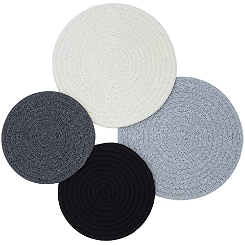 Coomin Trivets For Hot Dishes And Pans, 4Pcs Heat Resistant Pot Holders For Kitchen, 9.5 Inch And 7 Inch Handmade Woven Potholders, Cotton Pad Mats For Quartz Countertops And Table, Home Decor #TOP6