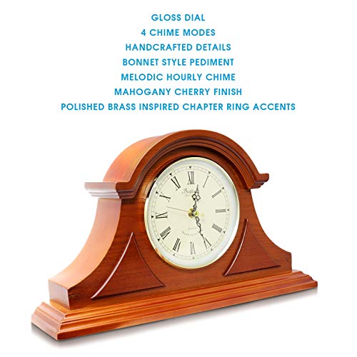Bedford Clock Collection Mahogany Cherry Mantel Clock With Chimes #TOP3