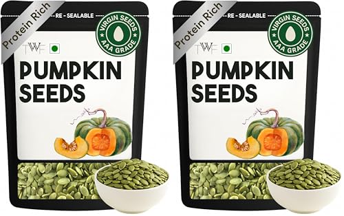 Image of TWF Virgin Pumpkin Seeds | 1 Kg | AAA Grade Seeds for Eating | High Protein, Fibre & Magnesium | Raw | Unroasted | Unsalted | Highest Natural Potency | Resealable Pack | Healthy Diet Snacks