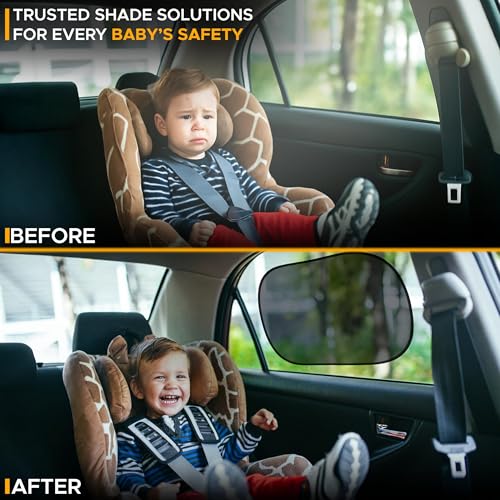EcoNour Car Window Shades for Baby (4 Pack) | Protects Baby from Window Sun & Heat | Sun Shade Side Windows for Kids | Automotive Sun Protection from UV | Child Safety Accessories | Medium - 20"x12"
