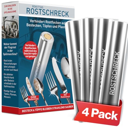 Rokittas Rostschreck für Spülmaschine 4er Set - Das Original Rost Magnet gegen Flugrost Für strahlendes Besteck Töpfe Pfannen & Geschirrspüler Bekannt aus Die Höhle der Löwen