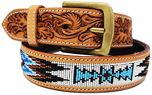 Men's Western Rodeo Heavy Duty Beaded Full-Grain Leather Belt 26RT124