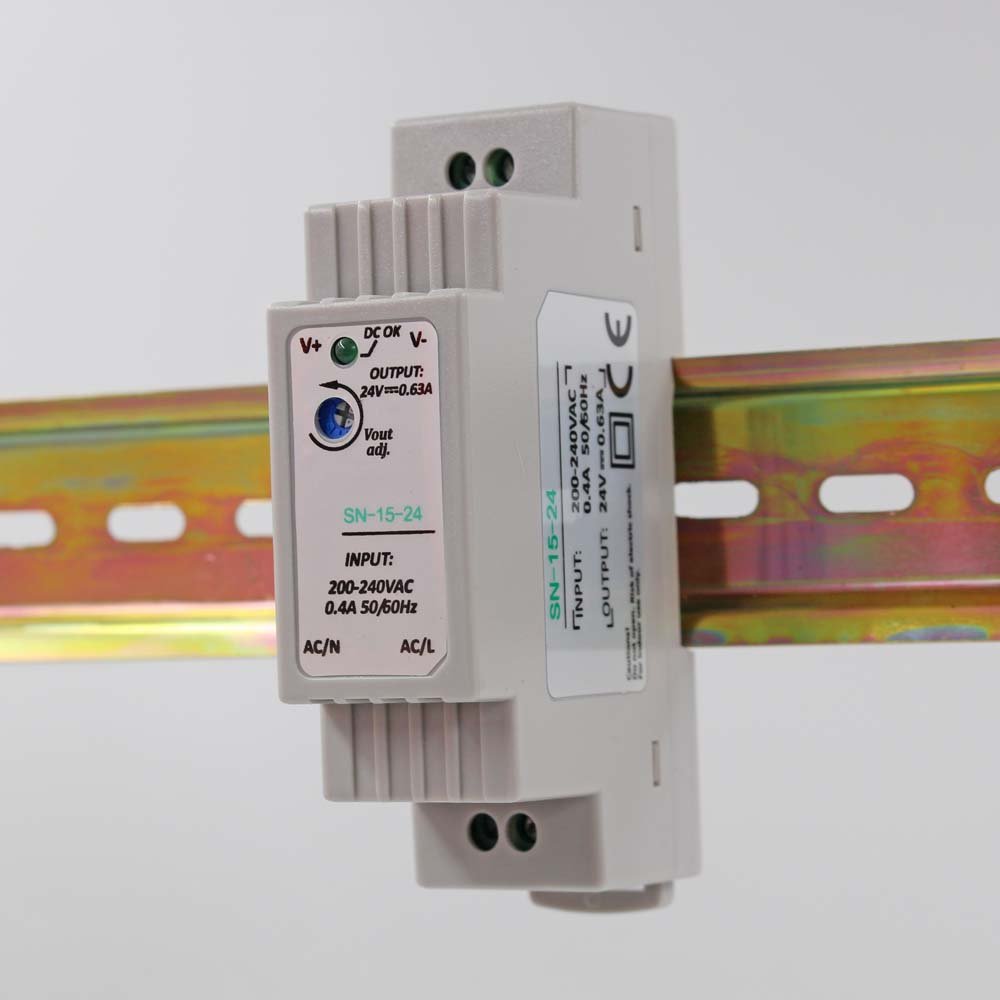 SN-15-24 24vdc 15w 0.63amp Din Rail Switching Power Supply Transformer for Home Automation, Suitable for Led Tape and Security System